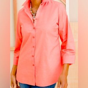 Chico’s Woman’s No-Iron Oxford Stretch Coral Shirt - Petite-Size 2P = U.S. 12P